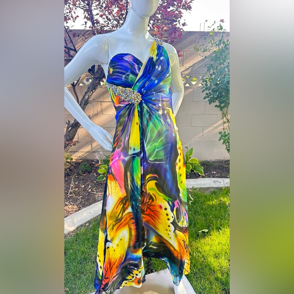 Cache Blue and Yellow One Shoulder Sundress